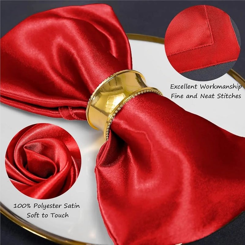 مناديل العشاء الساتان الوردي الذهبي 30x30 سم مجموعة من 100 لتزيين عيد الميلاد والزفاف وعيد الشكر - Image 4